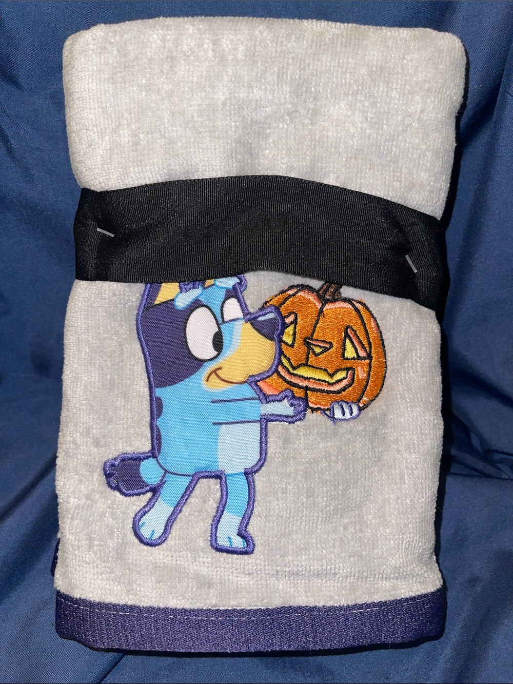 Bluey Hand Towels - Grey & Blue with Bluey and Pumpkin